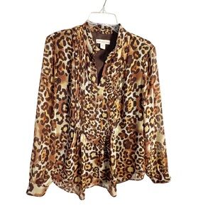 Coldwater Creek Animal Print Blouse Size 14 Mobwife Corpcore Party Sophisticated